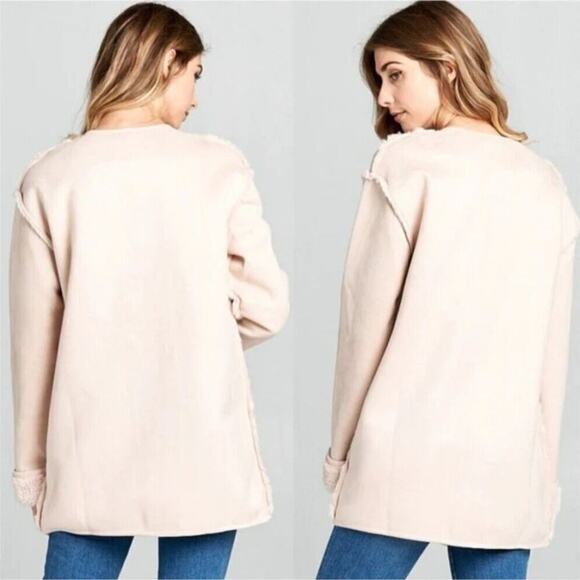 Ellison ELLA Faux Suede Fur lined Double Breasted Zip Coat Pink Size Large - Picture 2 of 8